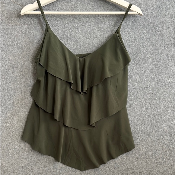 Aqua Green Other - Aqua Green Swimwear Ruffled Layered Asymmetrical Camisole Swim Top (S) Olive